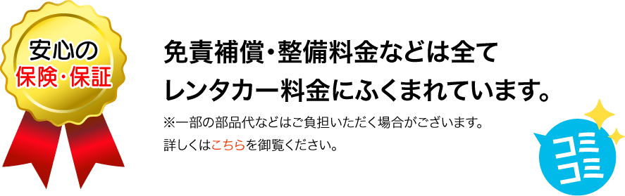 免責補償・整備料金などは全てレンタカー料金にふくまれています。